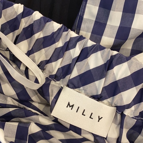 Milly / Gingham navy white Off the Shoulder Shift mini Dress Size M - Picture 7 of 8